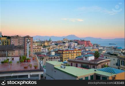 Skyline of Old Town of Naples at twilight. Italy