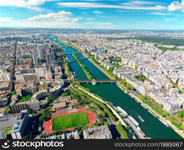 Skyline of Paris, France. A view from the top of Eiffel tower