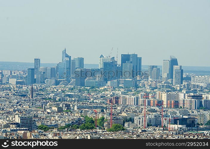 Skyline of Paris on bright summer day