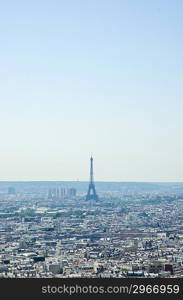 Skyline of Paris on bright summer day