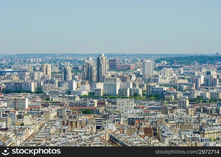 Skyline of Paris on bright summer day