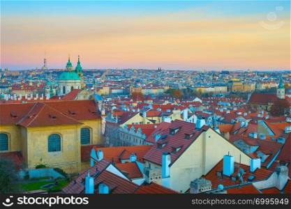 Skyline of Prague at twilight. Czech Republic