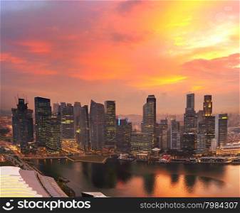 Skyline of Singapore with amazing sunset sky