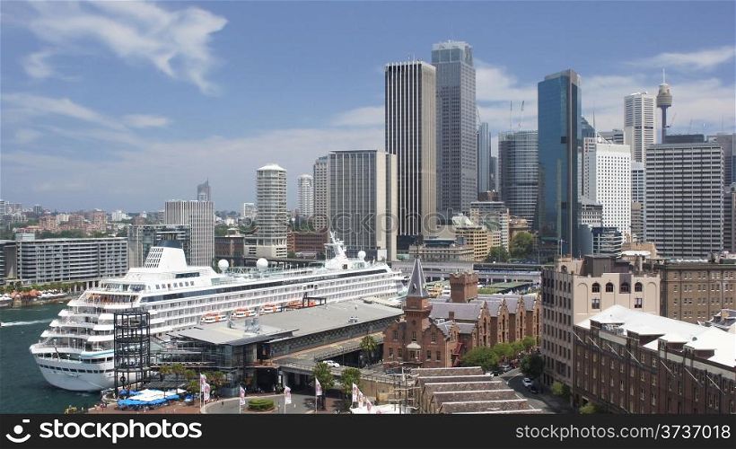 Skyline of Sydney with cruise ship, Australia
