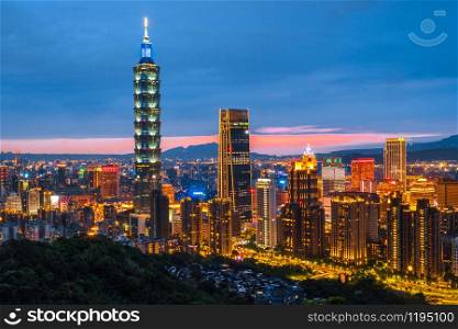 Skyline of Taipei Night cityscape Taipei 101 building of Taipei financial city ,Taiwan