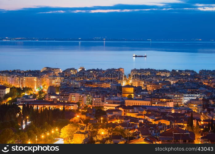 Skyline of Thessaloniki in the beauriful twilight. Greece