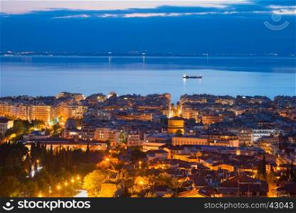Skyline of Thessaloniki in the beauriful twilight. Greece