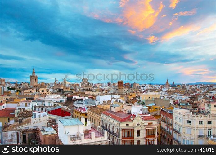 Skyline of Valencia at sunset with beautiful slouds