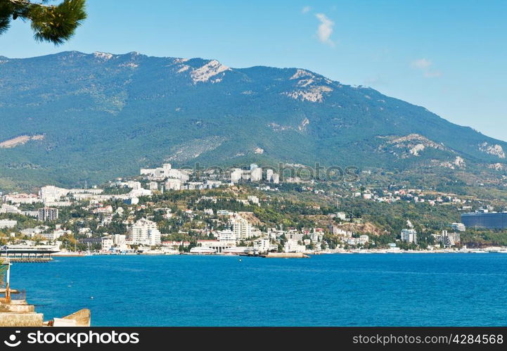 skyline of Yalta city on Black Sea in Crimea