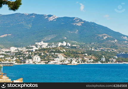 skyline of Yalta city on Black Sea in Crimea