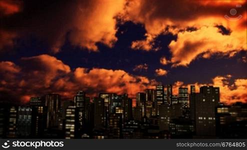 Skyline sunset and time lapse clouds