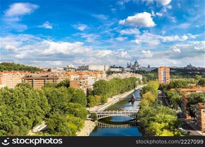 Skyline view of Almudena Cathedral and Royal Palace in Madrid, Spain