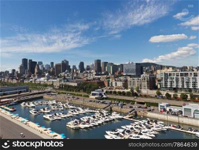 Skyline view of the downtown and the marina in Montreal, Canada