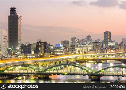 skyline with Highway in Tokyo, Japan at night