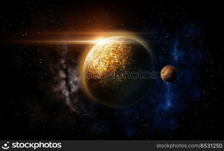 skyscape and astronomy concept - planet and stars in space. planet and stars in space. planet and stars in space