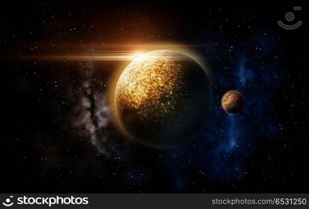 skyscape and astronomy concept - planet and stars in space. planet and stars in space. planet and stars in space