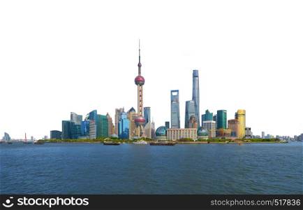 Skyscraper and high-rise office buildings in Shanghai Downtown isolated on white background, China. Financial district and business centers in smart city in Asia.