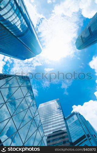 skyscraper building in Hong Kong, city view in blue filter