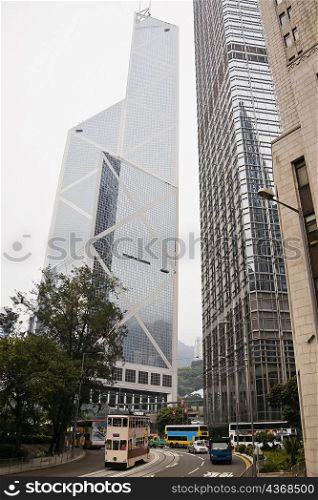 Skyscraper in a city, Bank of China and Cheung Kong Towers, Hong Kong Island, Hong Kong, China