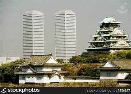 Skyscrapers and a castle in the city, Osaka Castle, Osaka, Japan