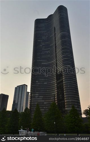 Skyscrapers at sunset, Lake Point Tower, Chicago, Cook County, Illinois, USA