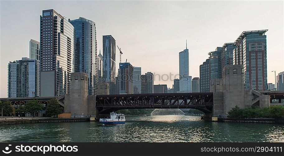 Skyscrapers at the waterfront, Chicago River, Chicago, Cook County, Illinois, USA