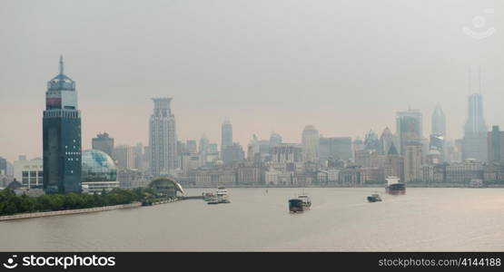 Skyscrapers at the waterfront, Huangpu River, Pudong, Shanghai, China