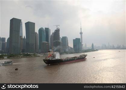 Skyscrapers at the waterfront, Huangpu River, Pudong, Shanghai, China
