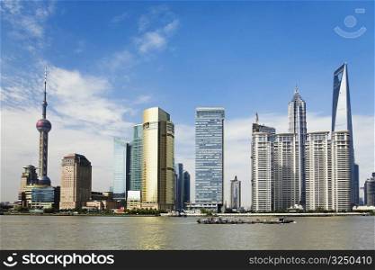 Skyscrapers at the waterfront, Oriental Pearl Tower, Huangpu River, Lujiazui, The Bund, Shanghai, China