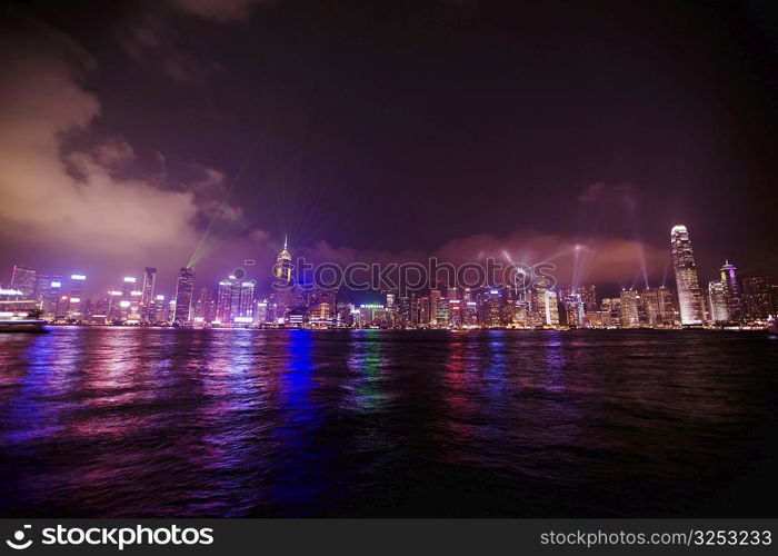 Skyscrapers at the waterfront, Victoria Harbor, Hong Kong Island, Hong Kong, China