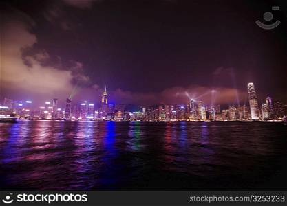 Skyscrapers at the waterfront, Victoria Harbor, Hong Kong Island, Hong Kong, China