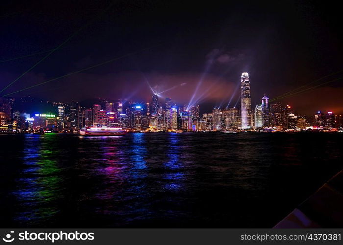 Skyscrapers at the waterfront, Victoria Harbor, Hong Kong Island, Hong Kong, China