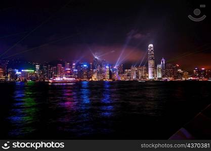 Skyscrapers at the waterfront, Victoria Harbor, Hong Kong Island, Hong Kong, China