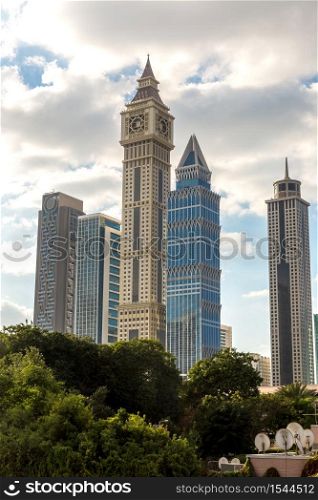 Skyscrapers in Dubai in a summer day. United Arab Emirates