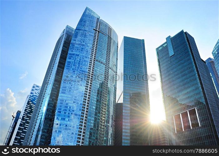 Skyscrapers in Singapore Downtown Core at sunset