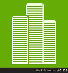Skyscrapers in Singapore icon white isolated on green background. Vector illustration. Skyscrapers in Singapore icon green