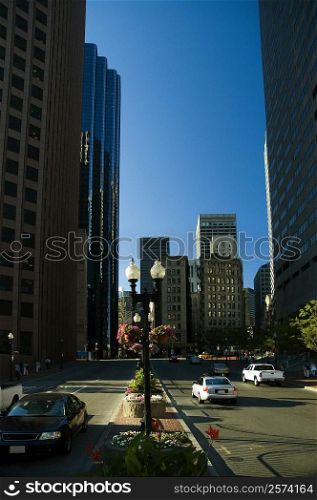 Skyscrapers on both sides of the road, Boston, Massachusetts, USA
