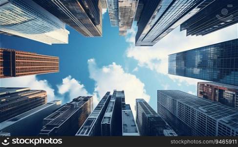 Skyscrapers Touching the Sky, High Angle View. Generative ai. High quality illustration. Skyscrapers Touching the Sky, High Angle View. Generative ai