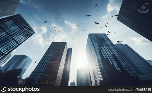 Skyscrapers Touching the Sky, High Angle View. Generative ai. High quality illustration. Skyscrapers Touching the Sky, High Angle View. Generative ai