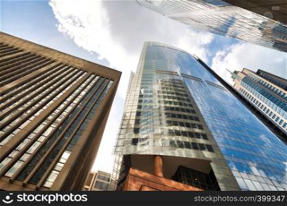 Skyward view of Downtown Sydney buildings, Australia.