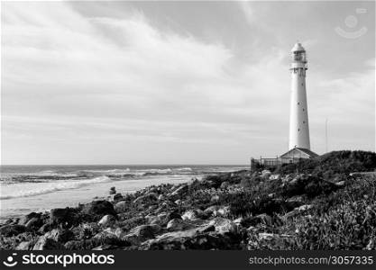 Slangkop Lighthouse near the town of Kommetjie in Cape Town, South Africa at Sunset
