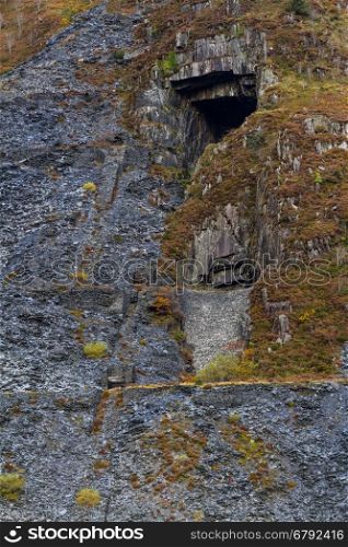 Slate quarry in Aberllefenni. Gwynedd, Wales, United Kingdom.