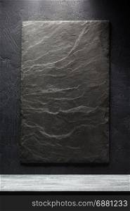 slate stone and shelf on black background