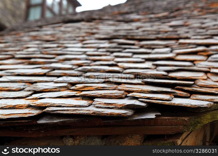 slate stone roof tiles perspective selective focus outdoor