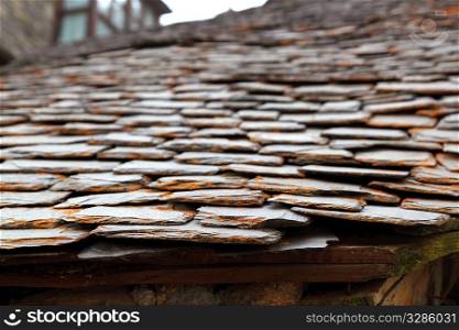 slate stone roof tiles perspective selective focus outdoor