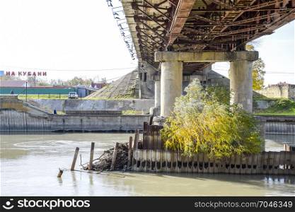 Slavyansk-na-Kubani, Russia - November 11, 2016: The bridge across the river Protoka in the city of Slavyansk-on-Kuban.. The bridge across the river Protoka in the city of Slavyansk-on-