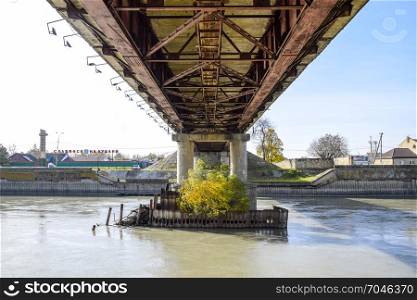 Slavyansk-na-Kubani, Russia - November 11, 2016: The bridge across the river Protoka in the city of Slavyansk-on-Kuban.. The bridge across the river Protoka in the city of Slavyansk-on-
