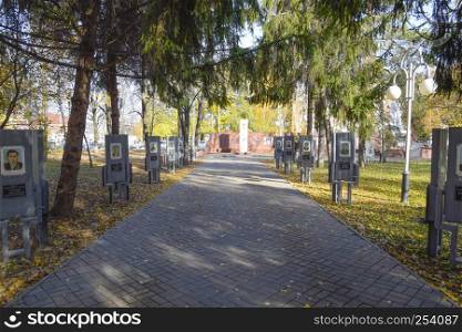 Slavyansk on Kuban, Russia - September 9, 2016: Avenue of Heroes in city park Slavyansk on Kuban. Memory of the fallen soldiers.. Avenue of Heroes in city park Slavyansk on Kuban. Memory of the