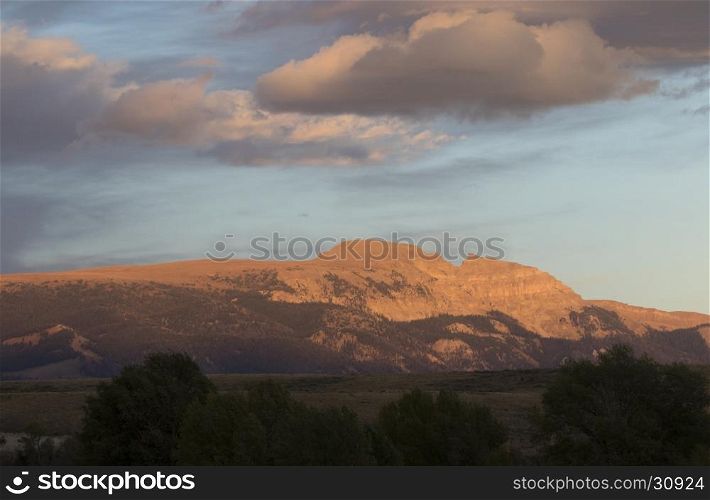 Sleeping indian overlooks the Gros Ventre of the Tetons at sunset