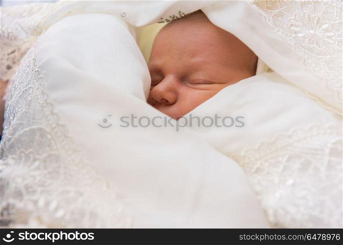 Sleeping newborn baby. Sleeping newborn baby close up portrait